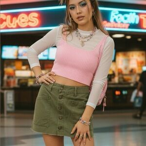 Aeropostale Olive Button-Up Mini Skirt